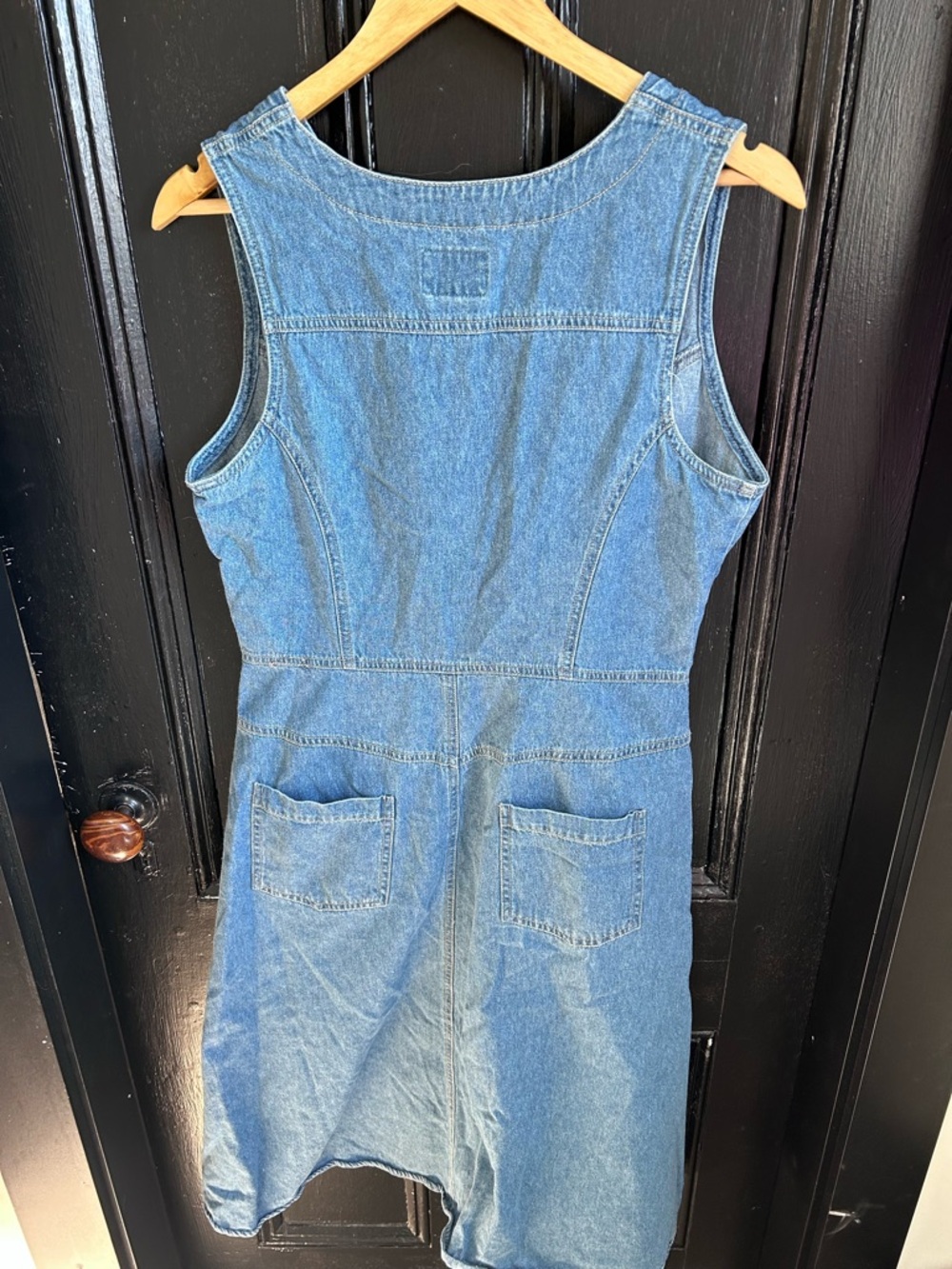 Vintage-Blue Denim Button-Front Dress w. Pockets - Picture 6 of 9